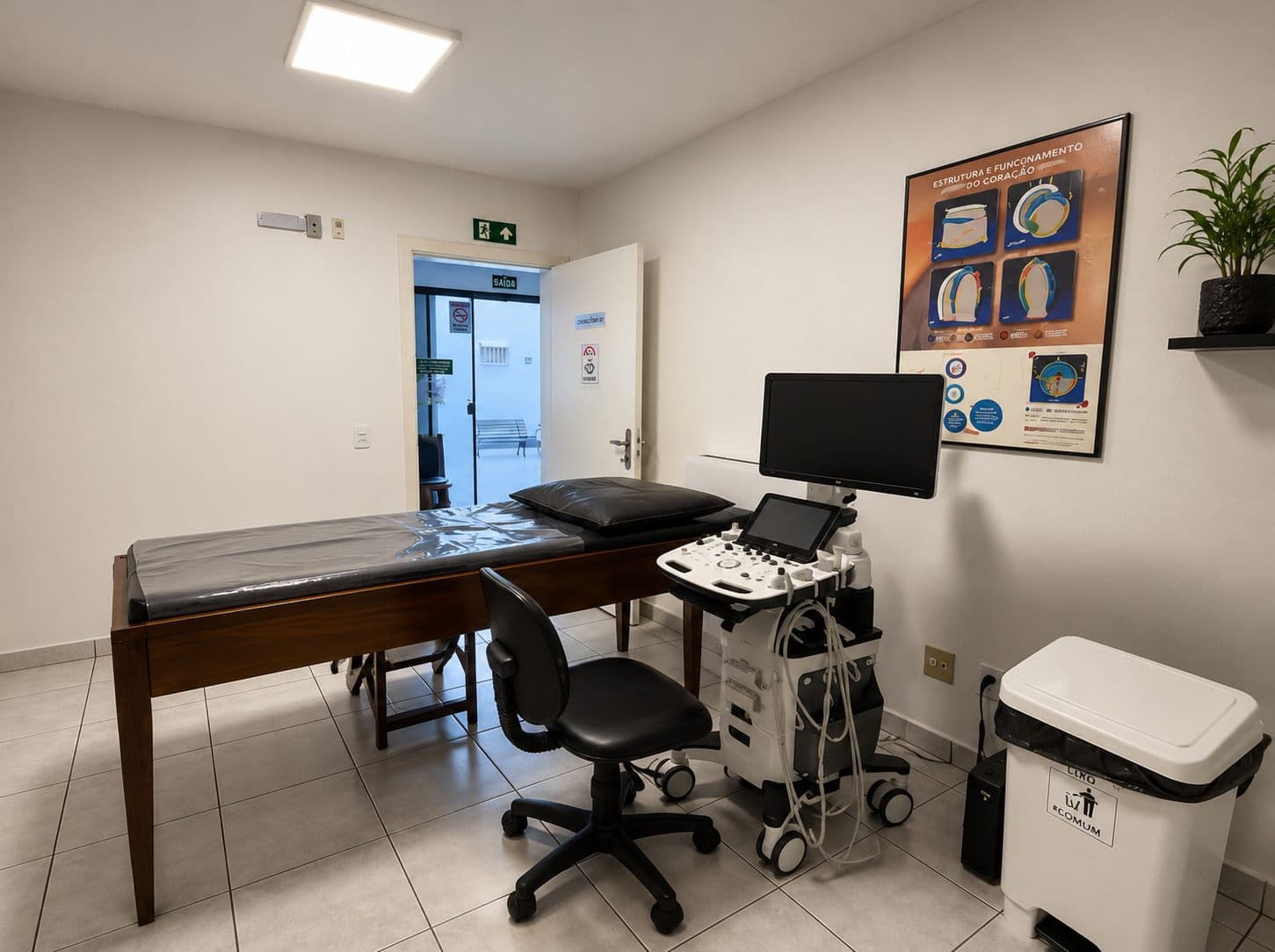 Sala equipada para realização de ecocardiograma